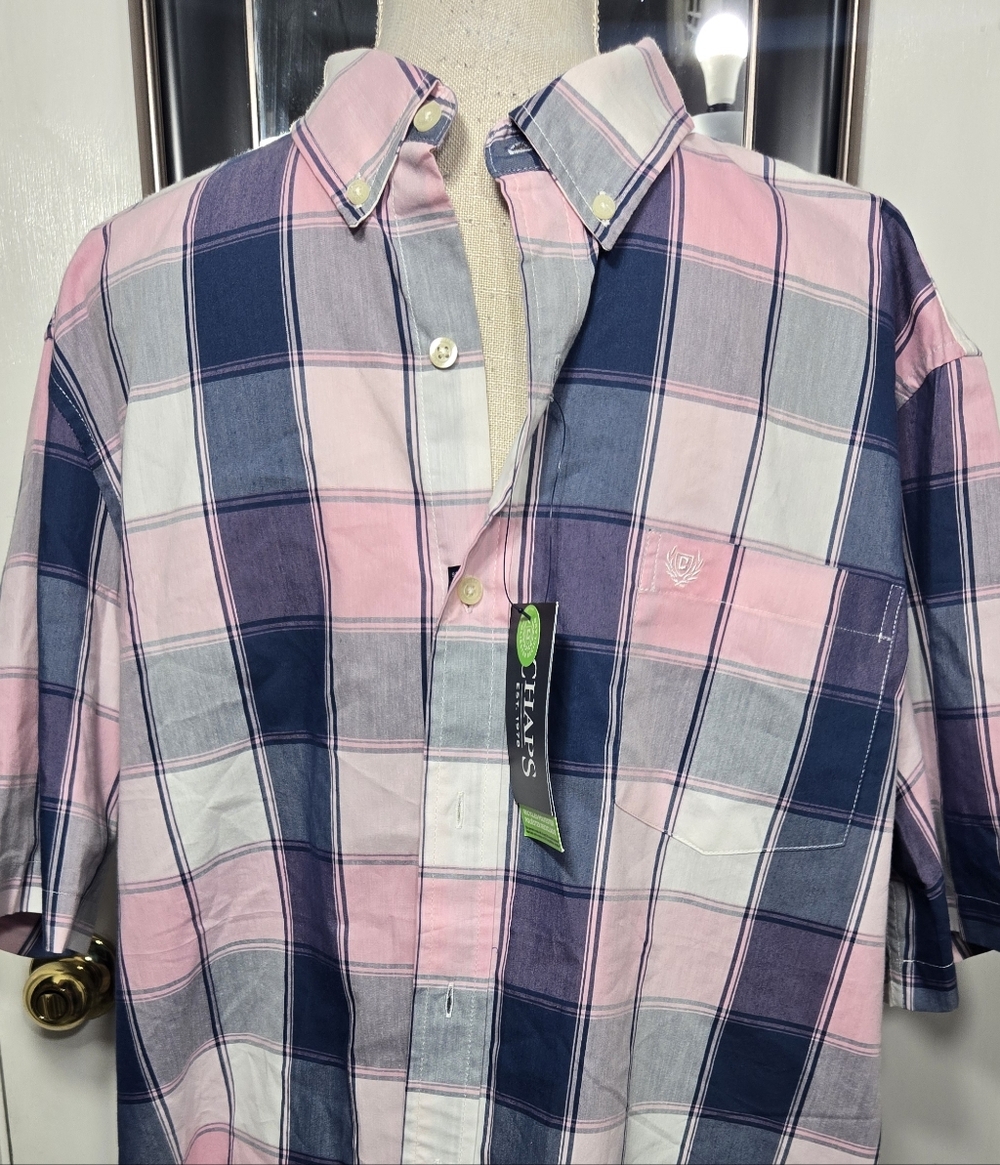 Chaps Men's Button Up Shirt NWT Pink And Blue Sz XL - Picture 4 of 5